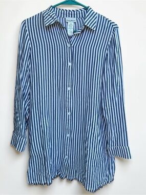 Tommy Bahama Blue White Striped Button Front Top XXS Lightweight 100% Viscose